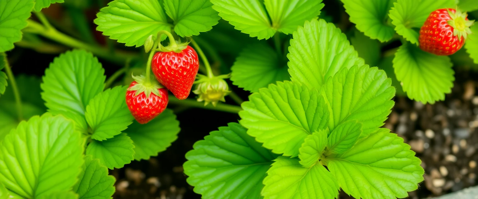 Plantas de fresa con hojas verdes y brillantes, libres de daños por araña roja